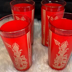 Culver Set of Red and Cream Decorative Glasses